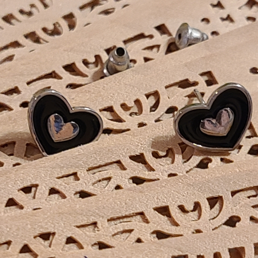 Black & silver heart earrings